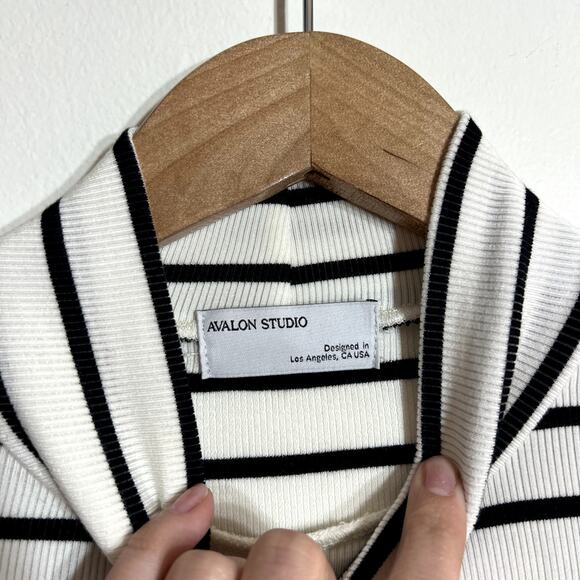 White and Black Striped Mock Neck - Picture 2 of 3